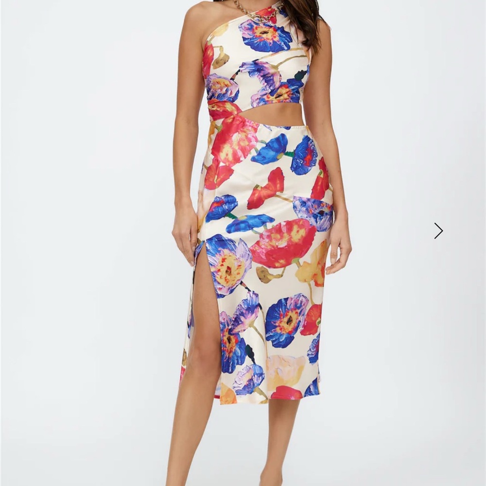 Hello Molly Floral One-Shoulder Cutout Dress